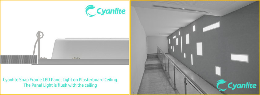 Cyanlite SNAP frame LED panel light on gypsum board ceiling